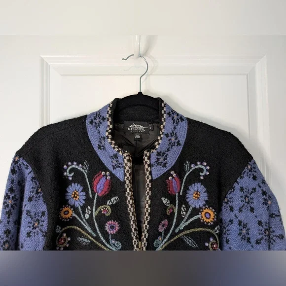 Vintage Icelandic Design Sweater Wool Nordic Embroidered Full Zip Lined Small - Picture 3 of 12